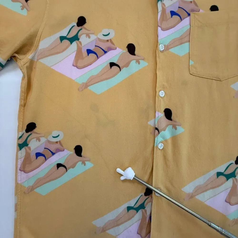 Duvin Design Co. "Have A Day" Button-Up Shirt Beach Sunbather Print Men Size M - Picture 8 of 11